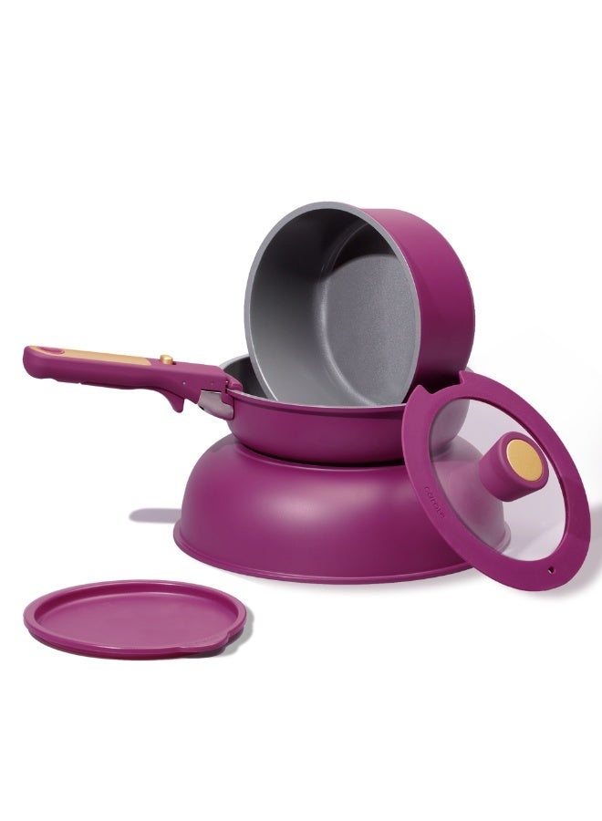 Carote 6-Piece Ceramic Cookware Set with Detachable Handle, Stackable Frying Pan & Saucepan with Lids, PFAS-Free Nonstick Healthy Cooking Set, All Kitchen Stovetop Compatible, Dishwasher Safe (Purple) - Image 1